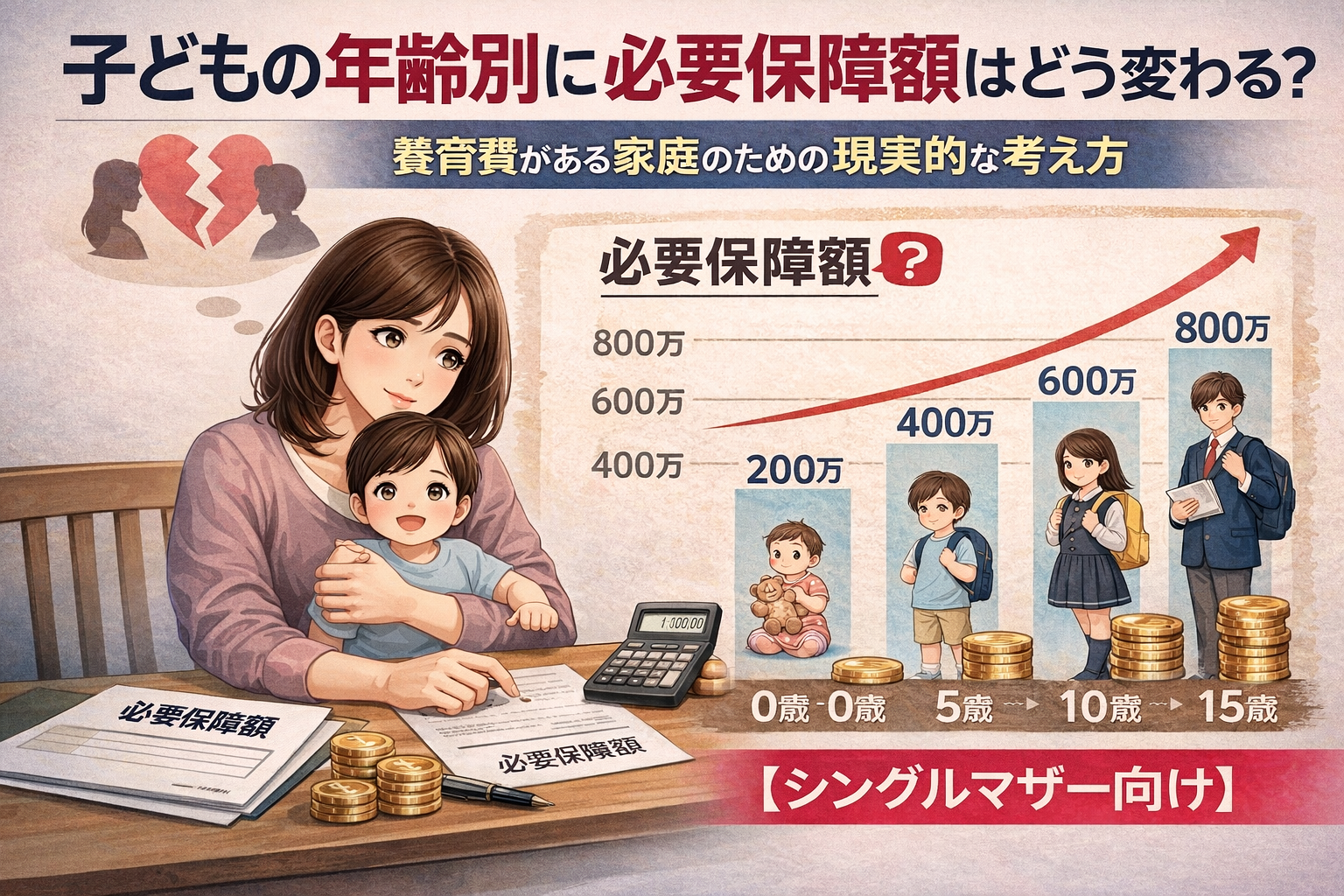 子どもの年齢別に必要保障額はどう変わる？｜養育費がある家庭のための現実的な考え方【シングルマザー向け】