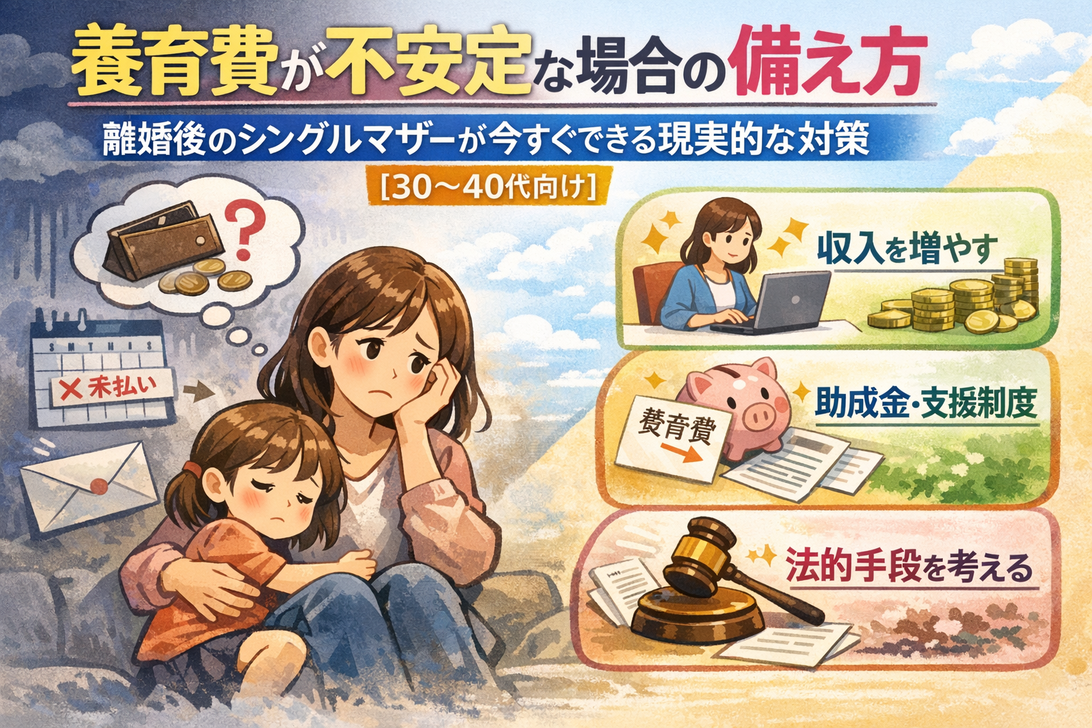 養育費が不安定な場合の備え方｜離婚後のシングルマザーが今すぐできる現実的な対策【30〜40代向け】