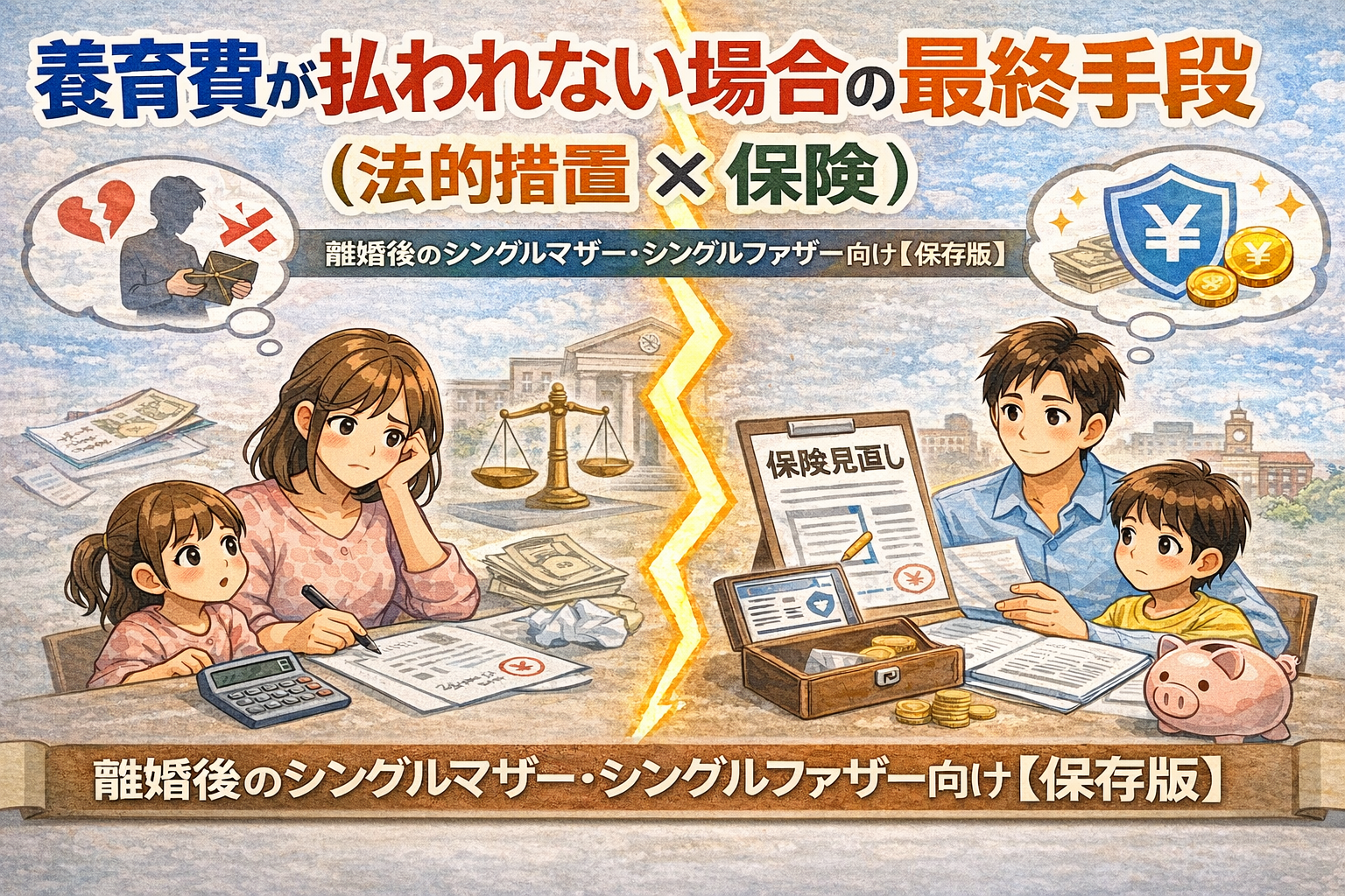 養育費が払われない場合の最終手段（法的措置-×-保険）｜離婚後のシングルマザー・シングルファザー向け【保存版】